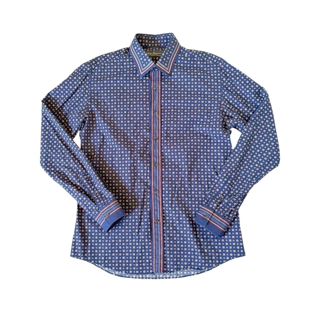 Salvatore Ferragamo Mens S/M Geometric Print Shirt Made in Italy 100% Cotton